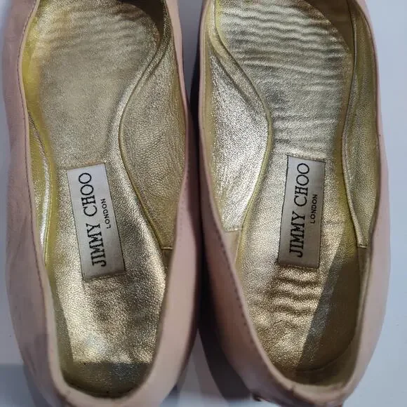 Jimmy Choo Sz 40 (US 10) Pink Gold Metallic Sparkle Cap Toe Ballet Flat Leather - Picture 9 of 10